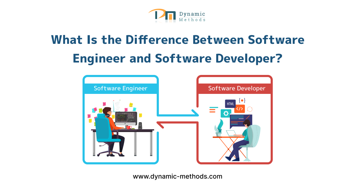 Visual comparison highlighting the roles and responsibilities of a software engineer versus a software developer.