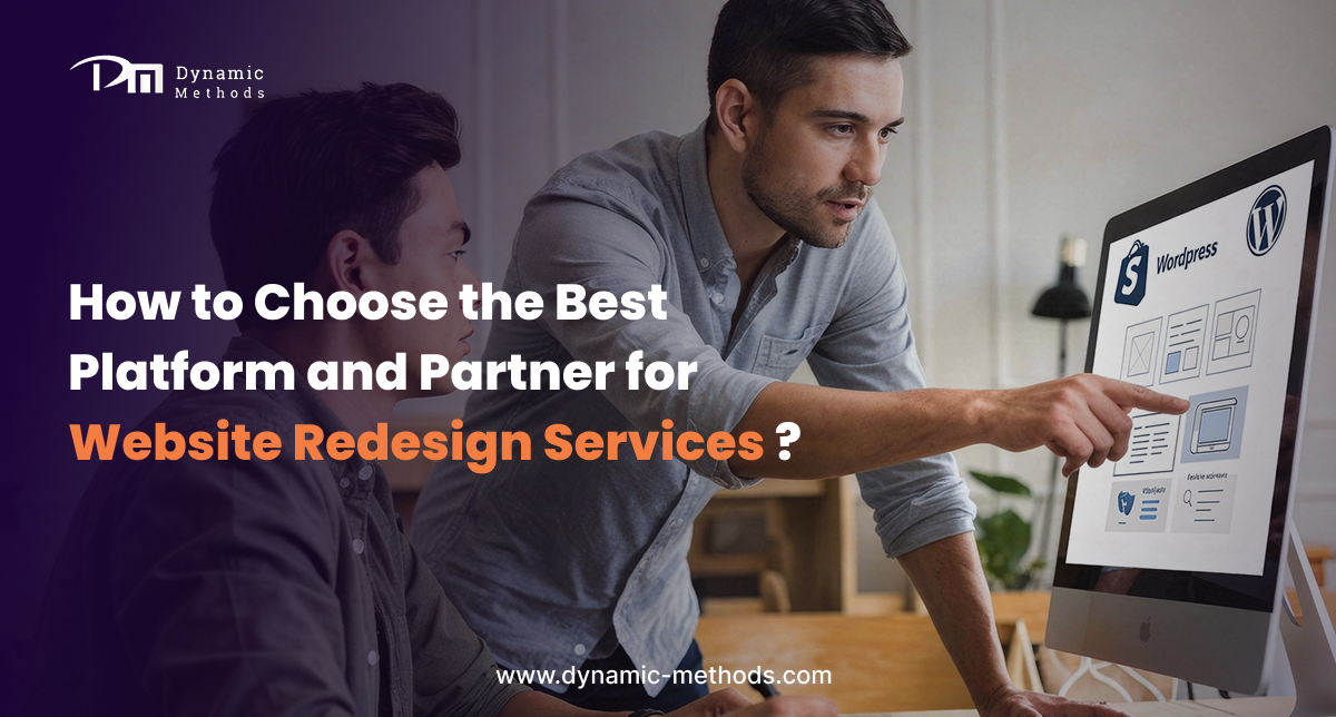 Professionals discussing website redesign services and choosing the best platform and development partner