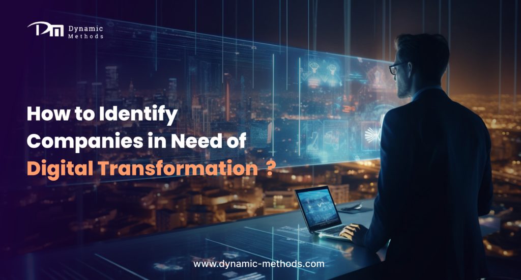 Business professional analyzing data to identify companies in need of digital transformation services