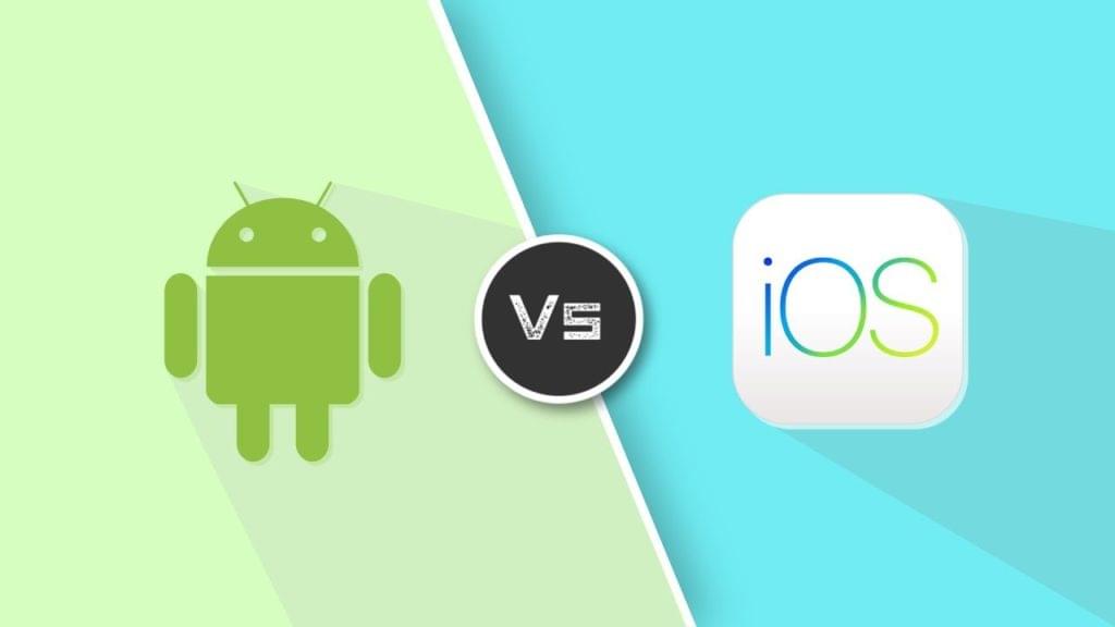 Image comparing Android and iOS platforms with icons and feature highlights.